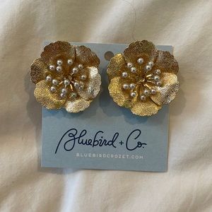 Gold & Faux Pearl Flower Earrings